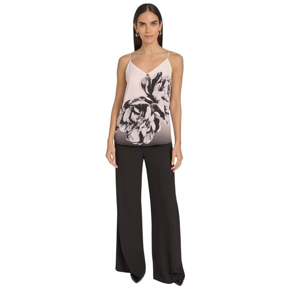 Calvin Klein Women's Floral Printed Strappy Cami in Black White Multi - Picture 2 of 4